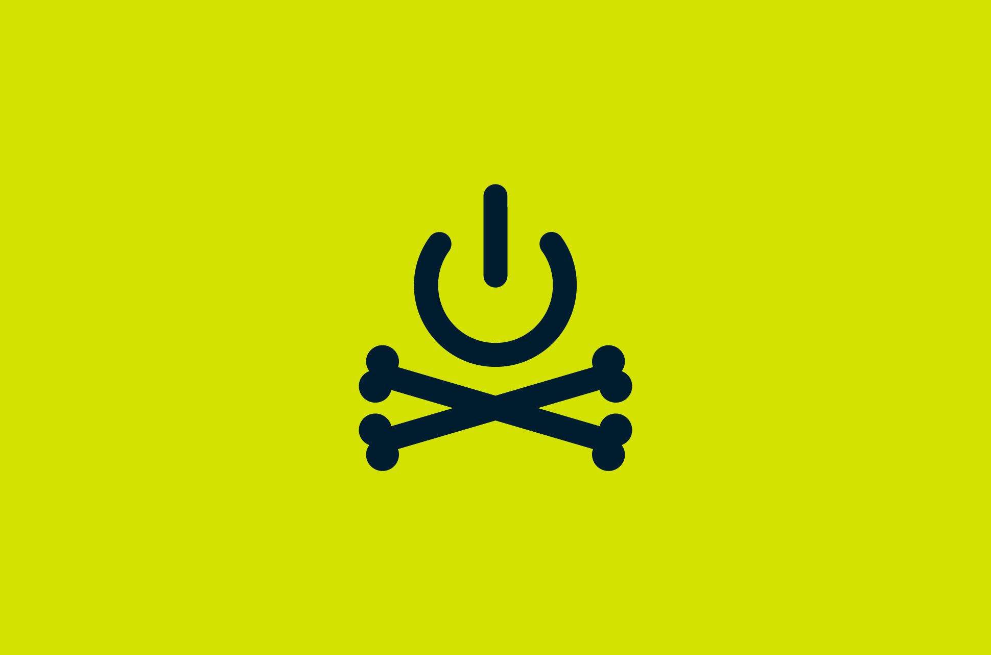 Power symbol with cross bones.
