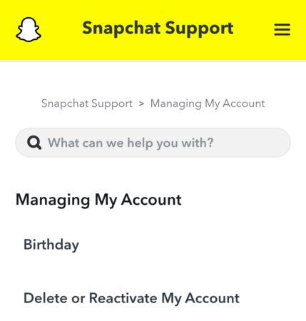 Screenshot: Snapchat-Account löschen unter Account-Management