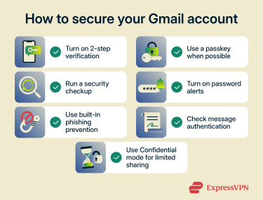 Nine steps to secure a Google and Gmail account.