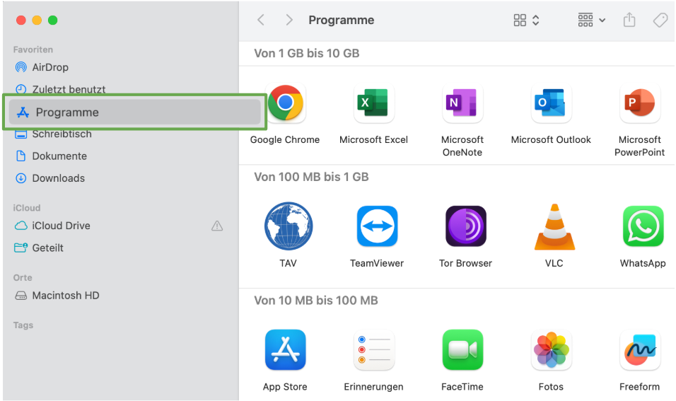 Tor Browser listed in the Applications folder on macOS.