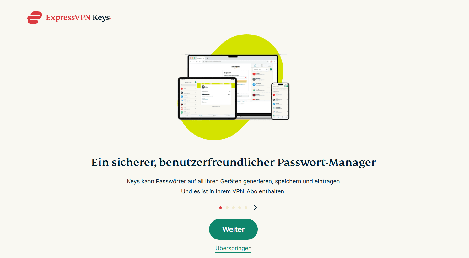 The setup page of the ExpressVPN Keys extension.