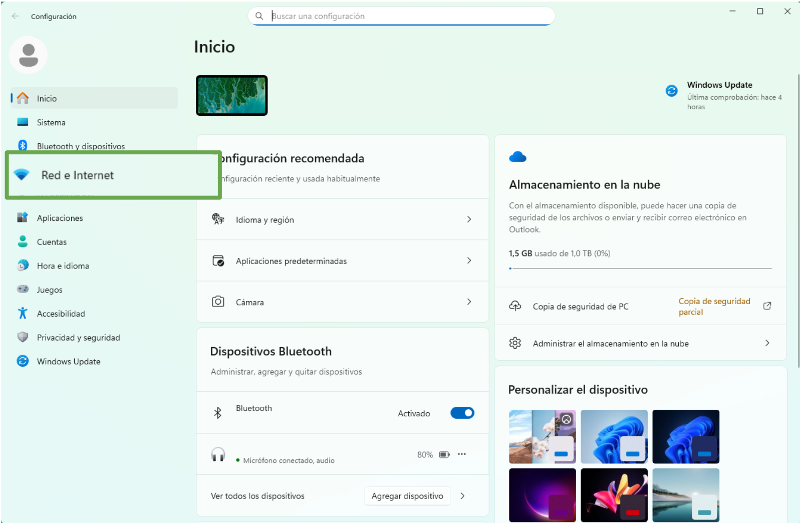 Windows Settings Screen Showing The Network Internet Option Es