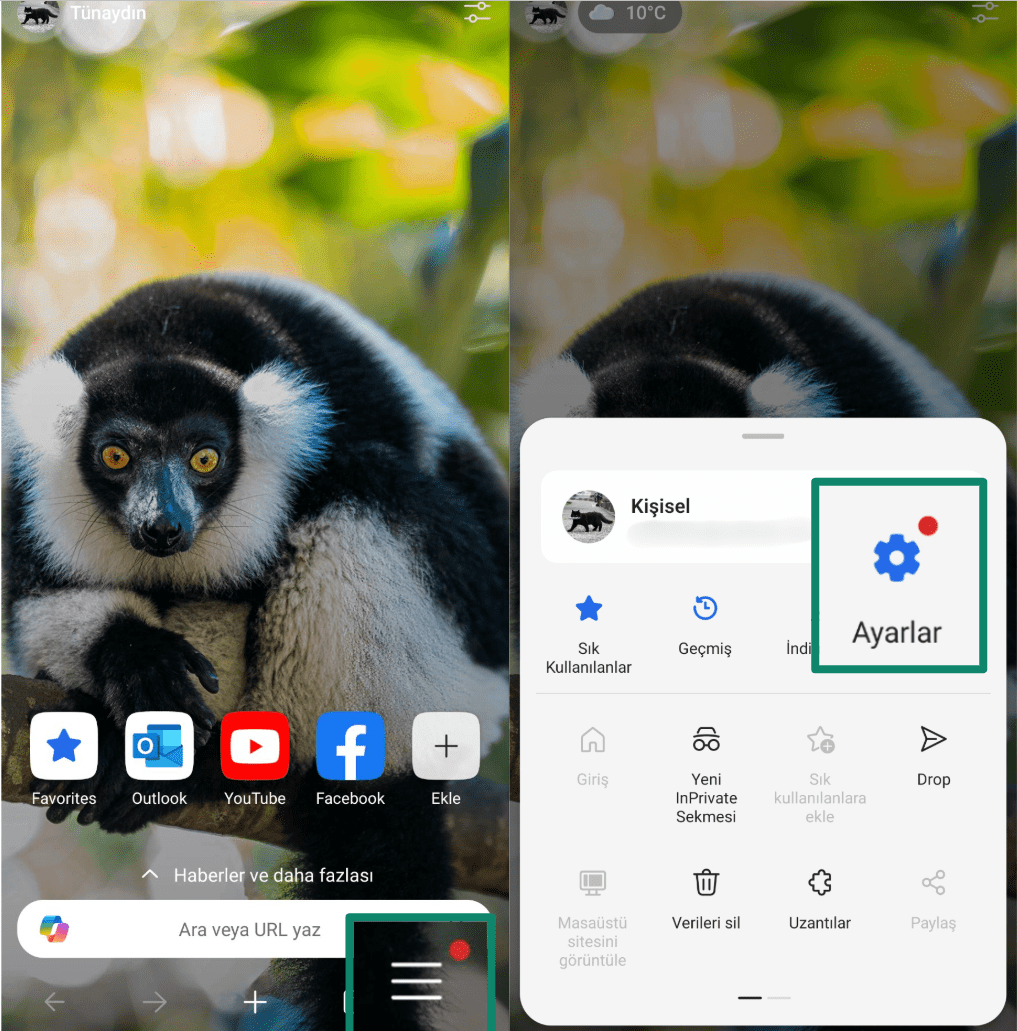 Opening Edge settings from the menu on Android