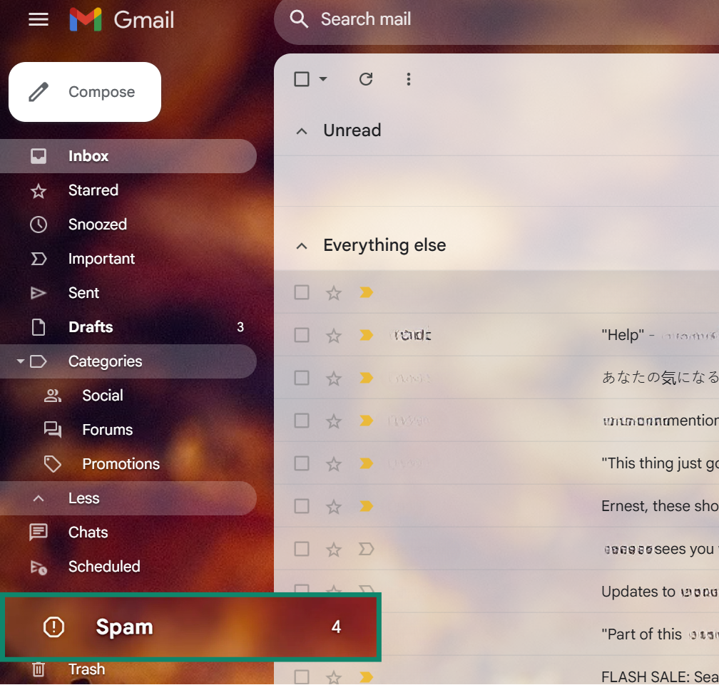 The Spam folder of a Gmail account.