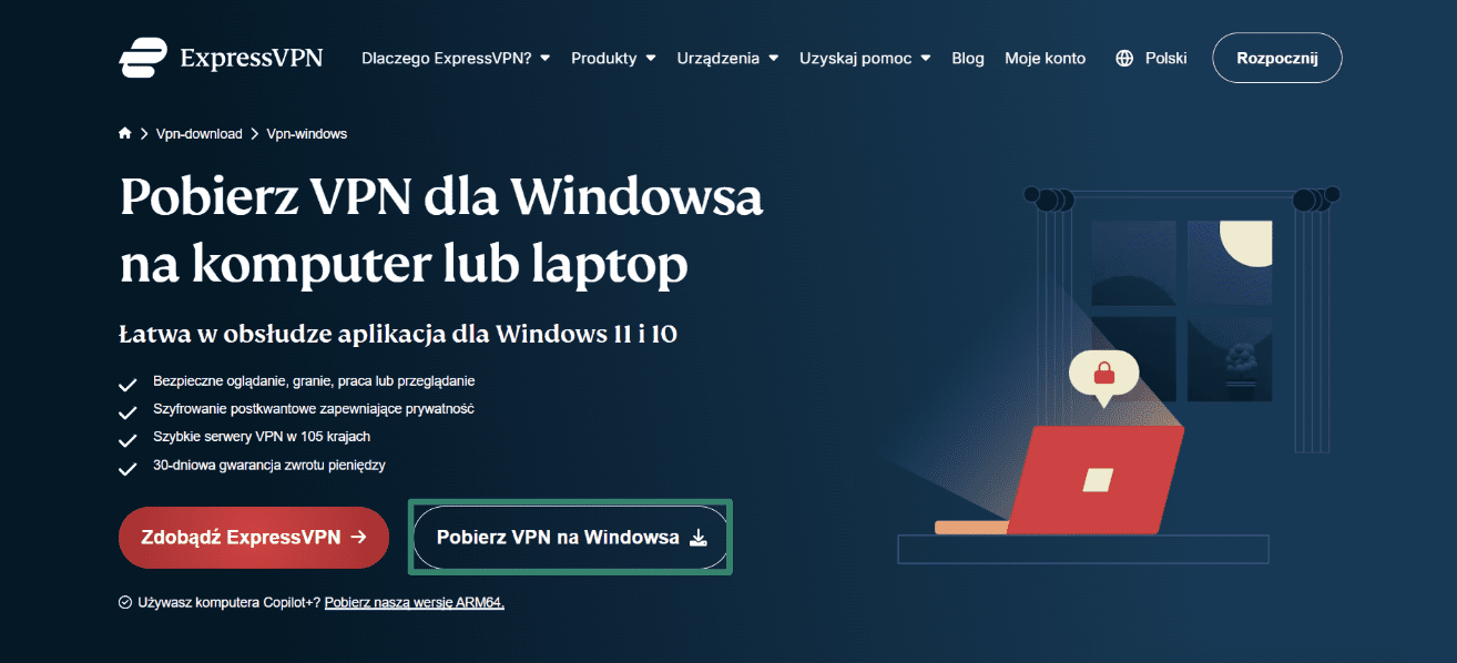 Downloading ExpressVPN's setup for Windows.