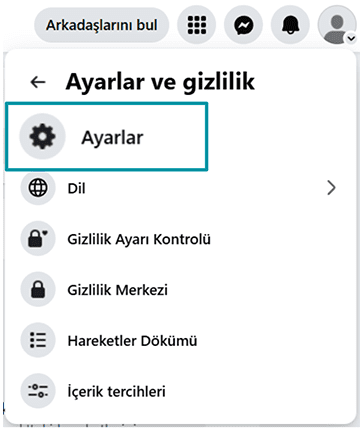 Facebook Settings & Privacy with Settings highlighted.