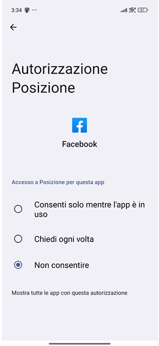 Disabling Facebook mobile app location permissions.