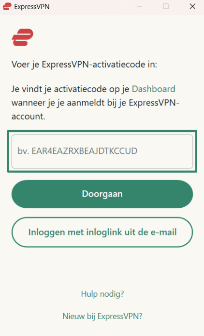 Logging into ExpressVPN on Windows using activation code.