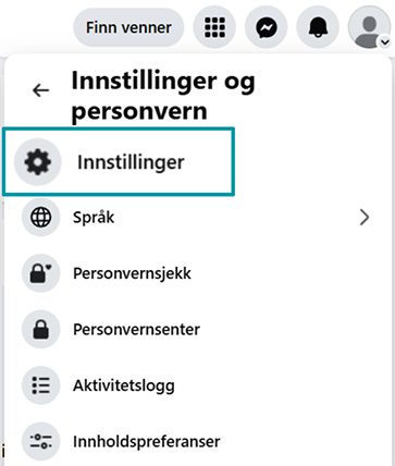 Facebook Settings & Privacy with Settings highlighted.