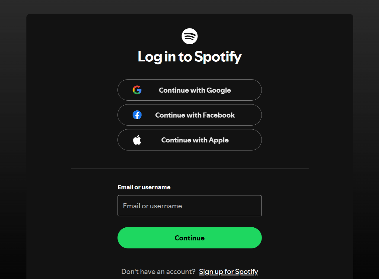 A screenshot of the Spotify login page.