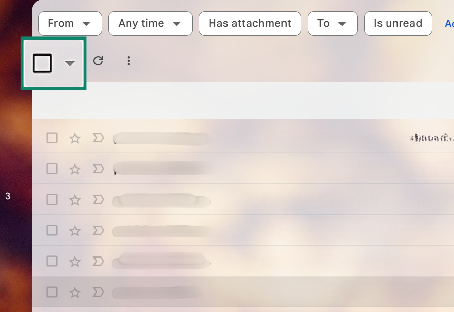 Gmail interface with the “Select all” checkbox marked.