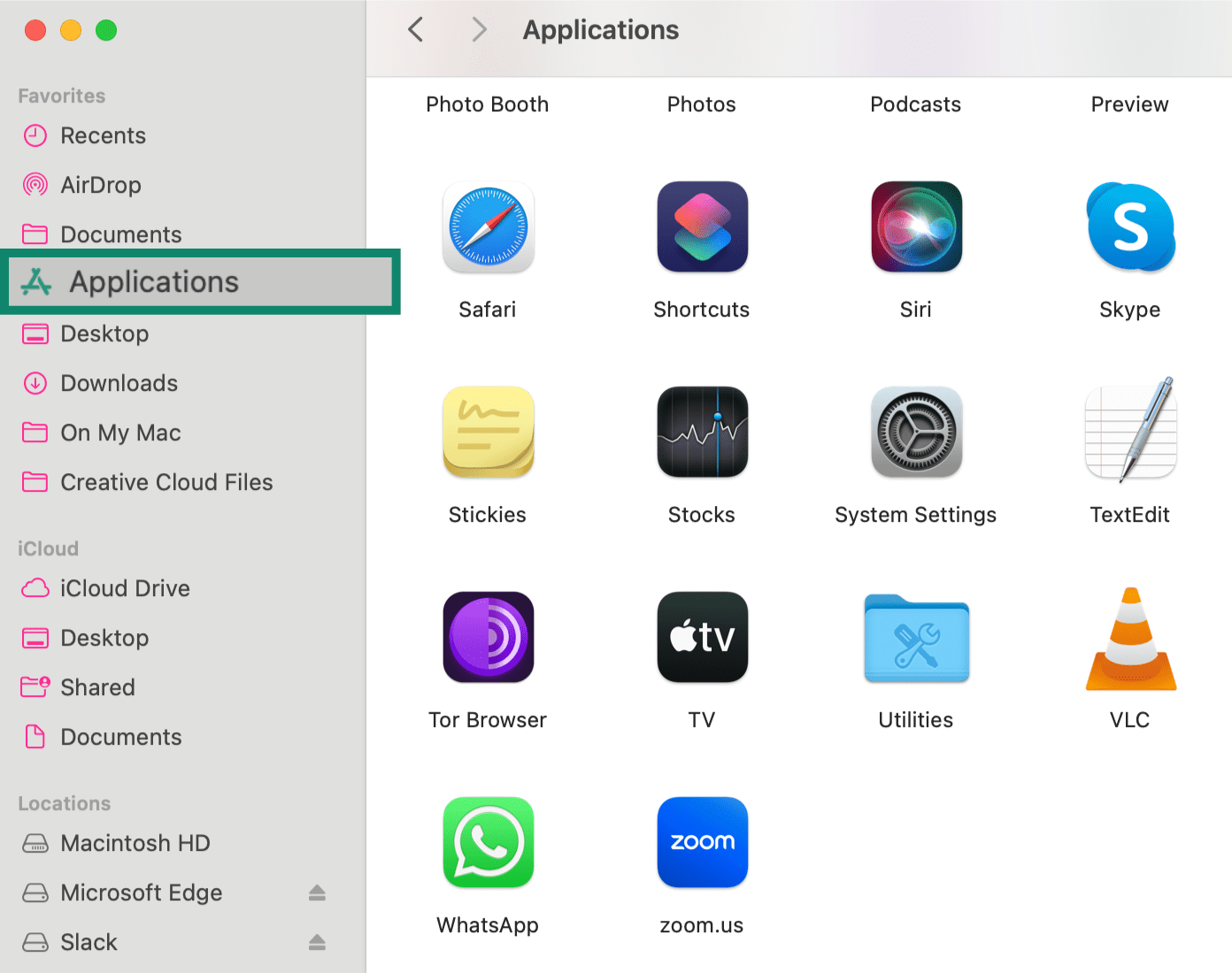 Tor Browser listed in the Applications folder on macOS