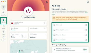 The Advanced Protection feature in the Add-ons section.