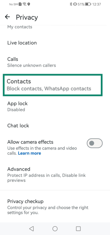 Tap the contacts button to see a list of blocked contacts.