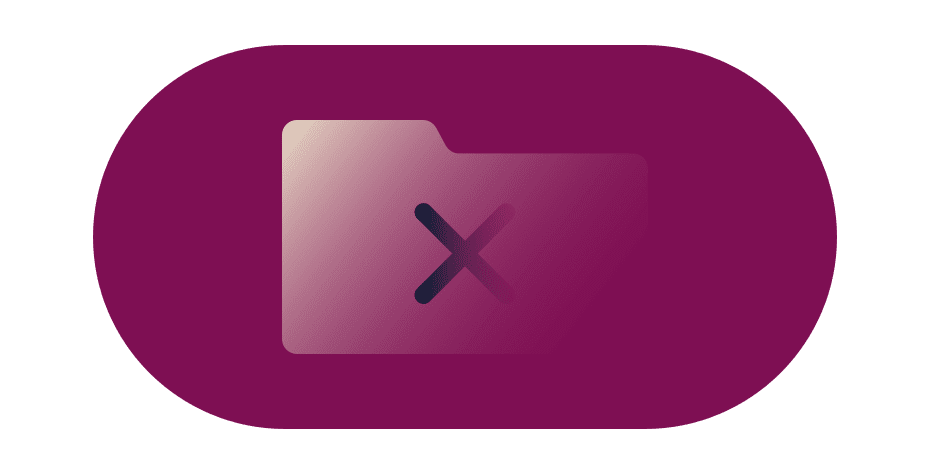 Kors-symbol över en mappikon.