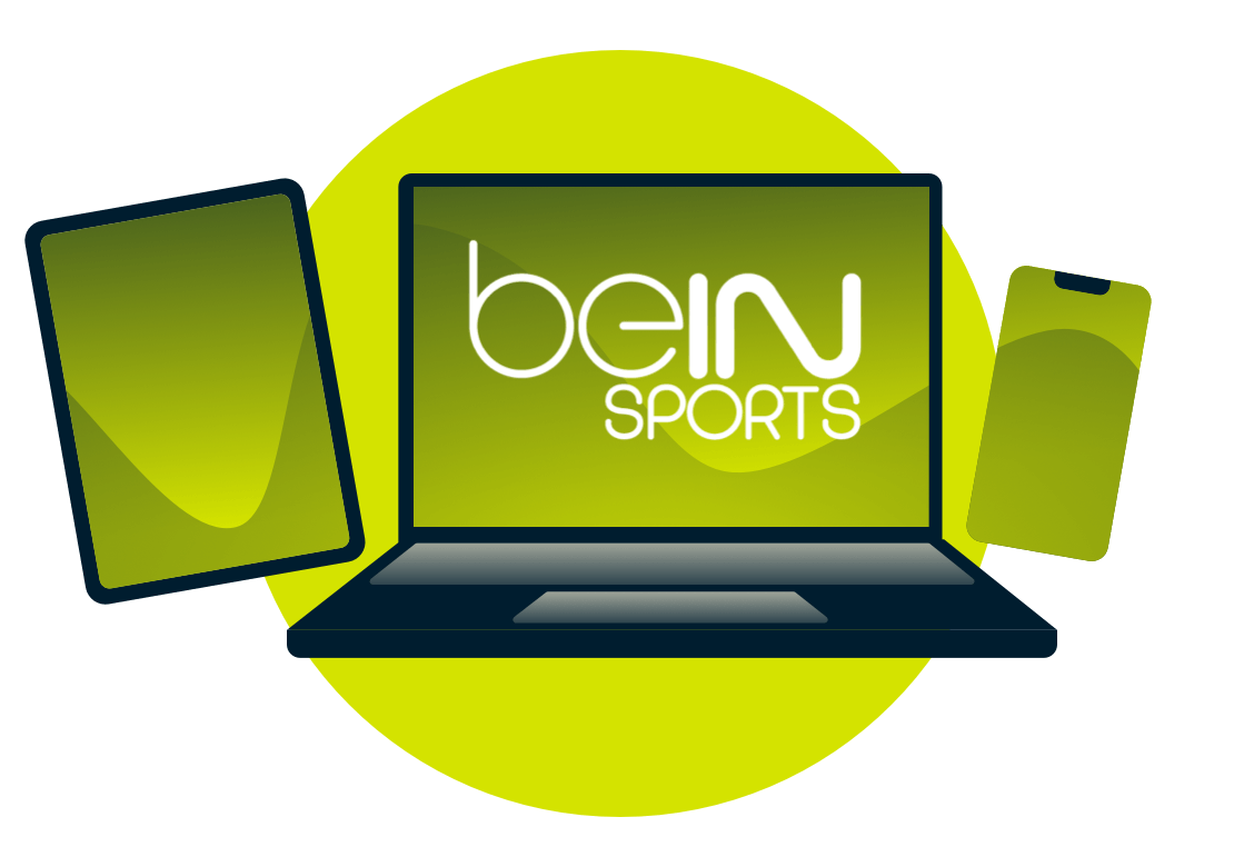 Ноутбук, планшет и телефон с логотипом Bein.