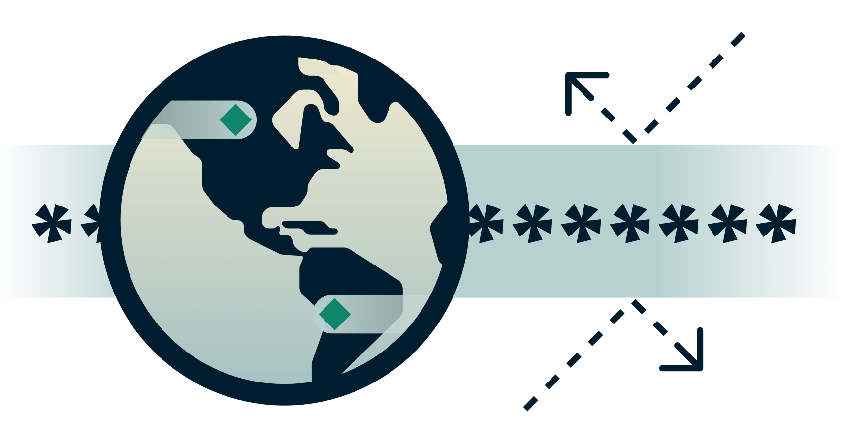 Maapallo, jossa on salattu tunneli, josta nuolet kimpoavat.