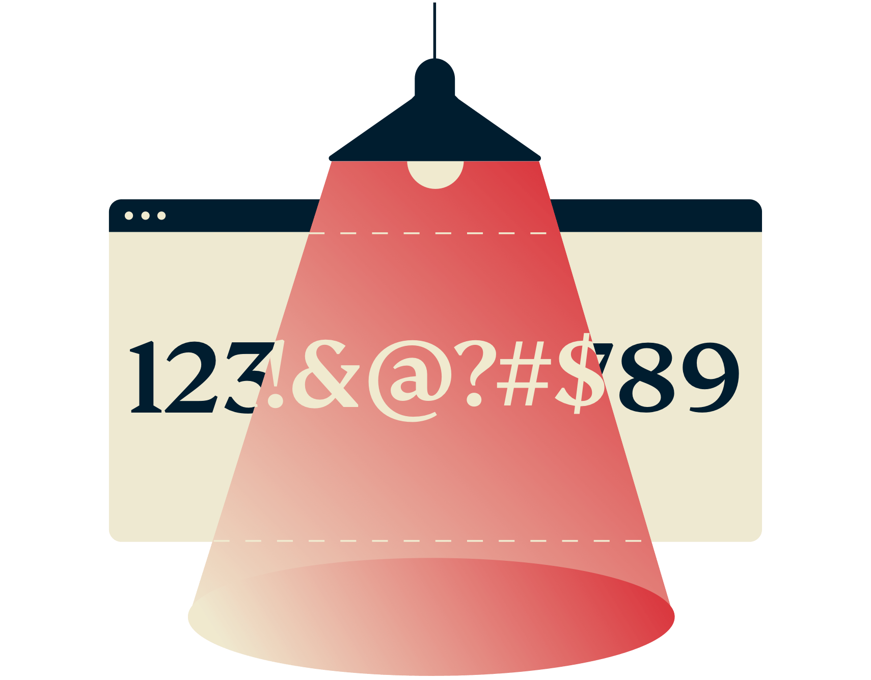 Lampada che mostra un testo criptato.