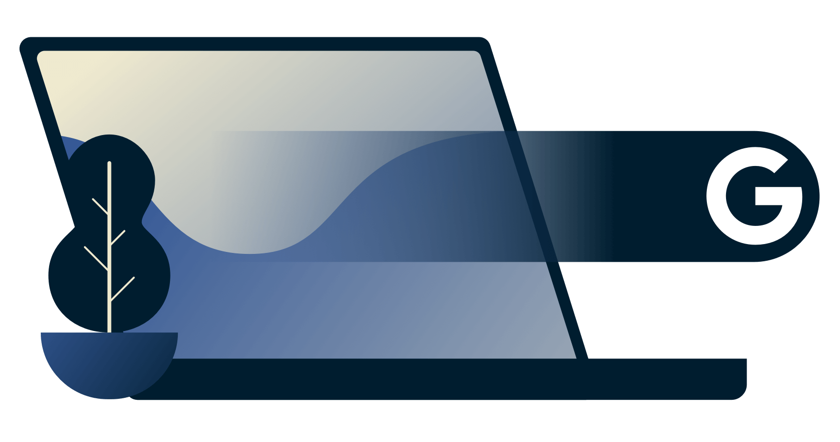 Google icoon dat uit een laptop komt.