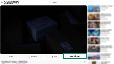 A video player on Dailymotion with the "More" button highlighted.