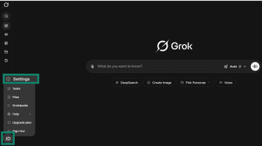 Settings menu on Grok desktop app