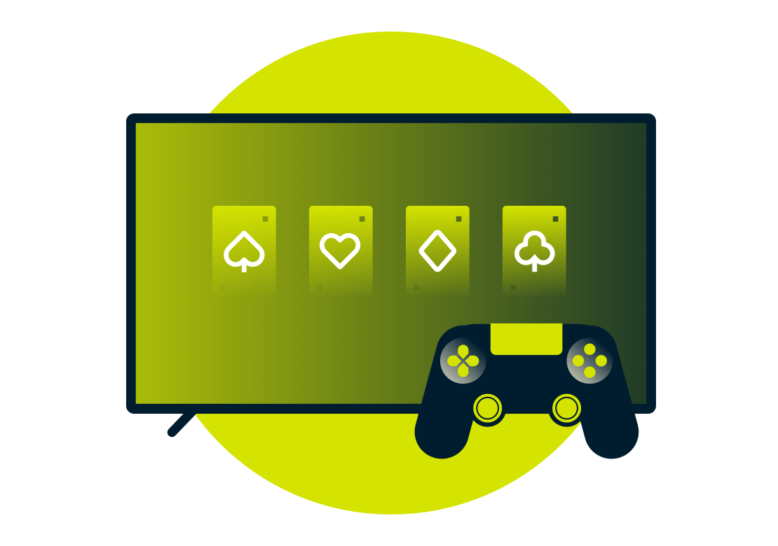 Pelikorttisymbolit näytöllä.