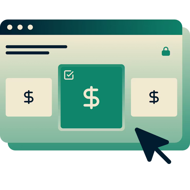 Страница оформления заказа, где изображены три тарифных плана, включая тарифные планы ExpressVPN на месяц и на год.