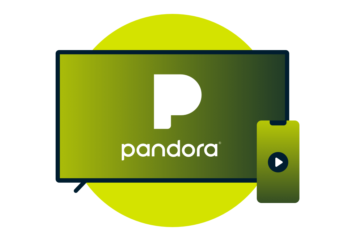 Televisioruutu, jossa on Pandoran logo.