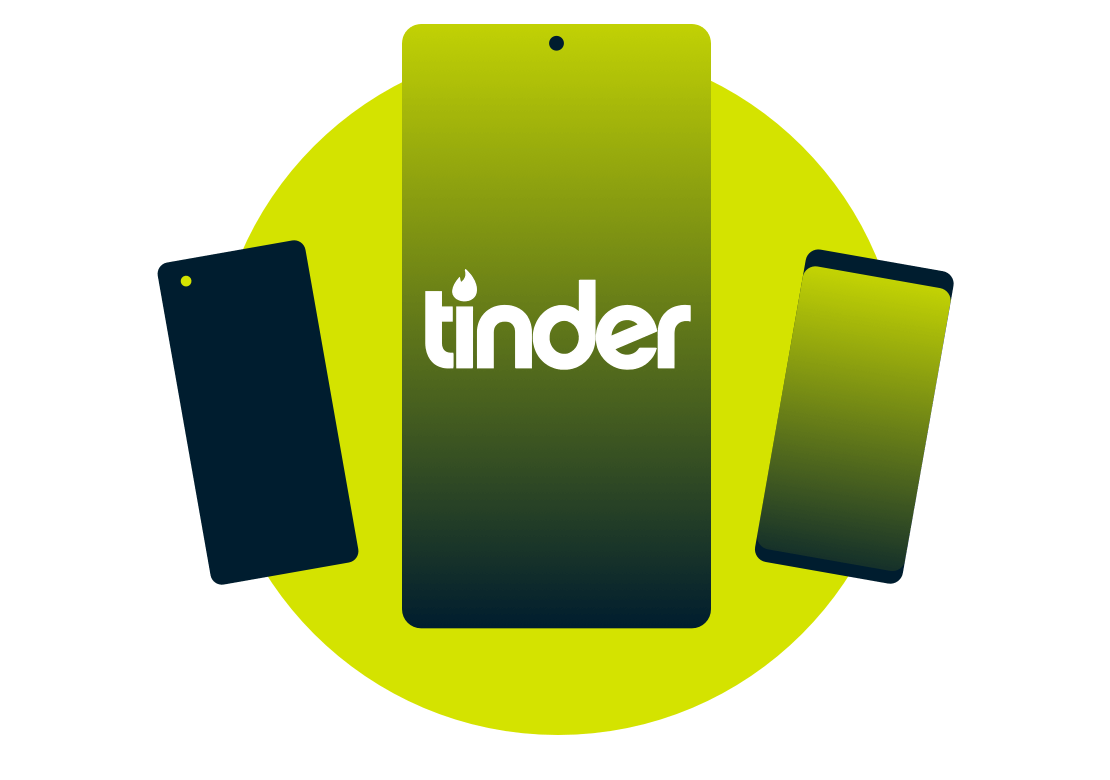 Mobiililaitteet, joissa on Tinder-logo.