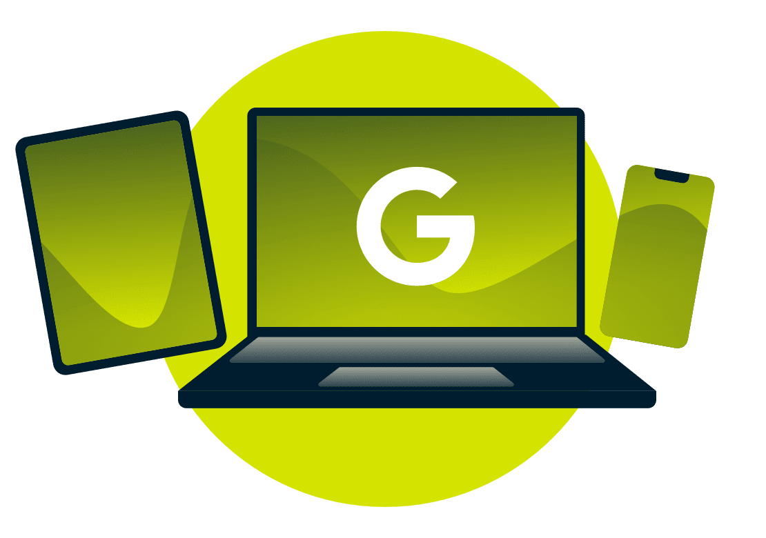 Laitteet, joissa on Googlen logo.