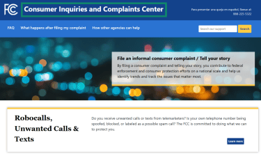 Visit the official FCC Consumer Inquiries and Complaints Center.