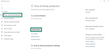How to run a Quick virus and threat protection scan in Windows.
