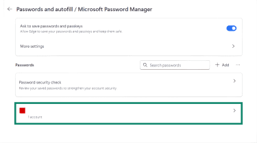Find password and autofill settings in Microsoft Edge browser.