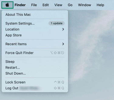 Screenshot from macOS highlighting the Apple Settings menu