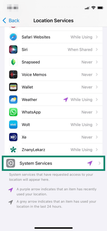 iOS system location services.