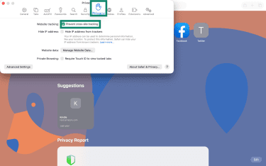 Safari Privacy settings with the Privacy tab selected.
