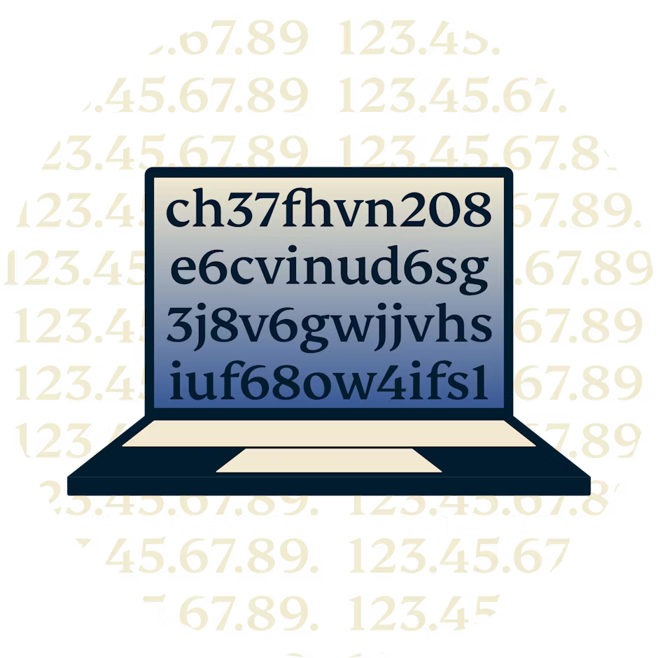 Laptop afișează textul criptat.